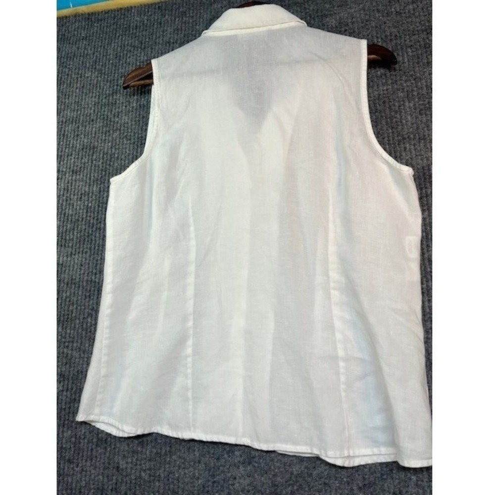 Jones New York Signature White Linen Sleeveless Ruffle Collar Blouse Top Large - Picture 6 of 6